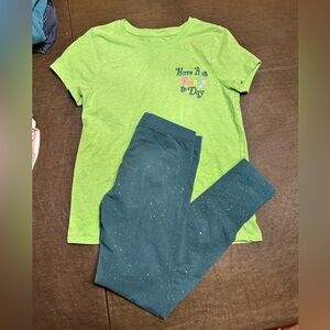 Cat & Jack Lime Green Tee and Teal Leggings Set